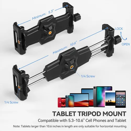 Vista 8 de KDD Adaptador de trípode para iPad y teléfono con cabeza esférica, soporte para iPad para trípode, soporte giratorio de 360 grados para tableta