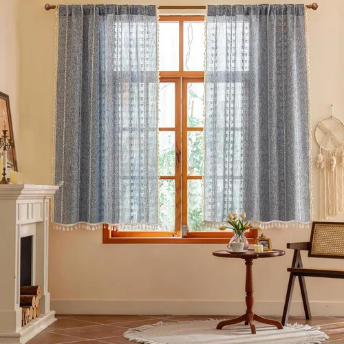 Vista 12 de Cortinas blancas de 96 pulgadas de largo, juego de 2 paneles de cortinas filtrantes de luz de piso a techo, cortinas de privacidad para sala