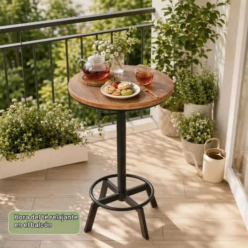 Vista 2 de LOKKHAN Mesa de bar giratoria ajustable de 30 a 35.4 pulgadas, mesa redonda de madera de 23.6 pulgadas de diámetro, cocina industrial rústica