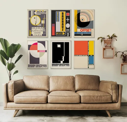Vista 5 de Wallbuddy Bauhaus - Decoración estética de habitación, arte abstracto para pared, exposición Bauhaus, colorido collage geométrico abstracto Bauhaus