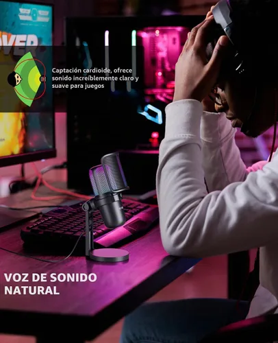 Vista 6 de Micrófono de condensador USB, micrófono para juegos para Negro