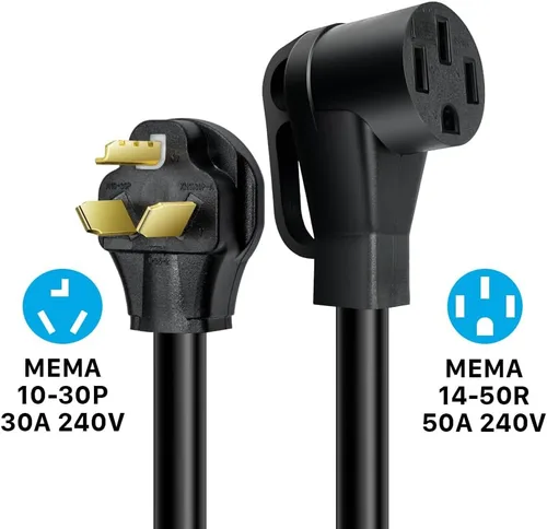 Vista 3 de Cable adaptador de cargador EV de 50 amperios a 30 amperios, Nema 10-30P macho a 14-50R hembra conector de alimentación para carga de nivel 2