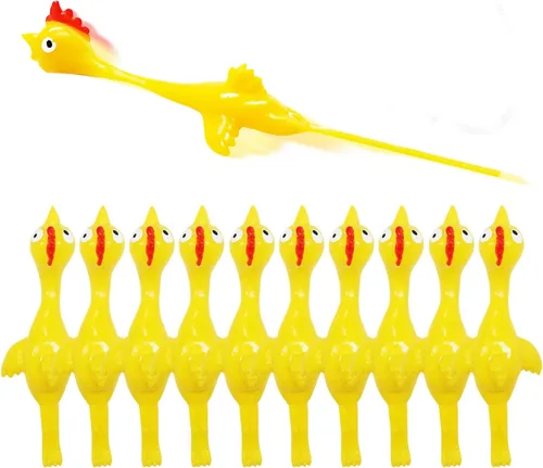 Vista 10 de Slingshot Pollo de goma Pollo Flick Pollo Volador Flingers Stress Gag Toys Stress Gag Toys, tirachinas de pollo de goma, divertidos rellenos