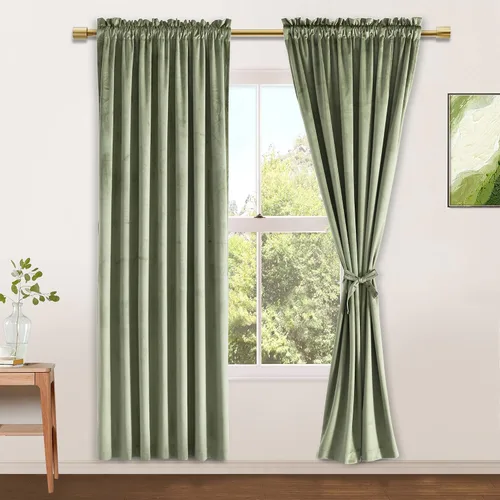 Vista 121 de JIUZHEN Cortinas de terciopelo beige de 63 pulgadas de ancho x 63 pulgadas de largo, cortinas de terciopelo retro suaves con bolsillo para barra