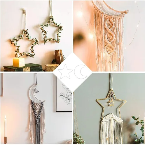 Vista 7 de 20 anillos de metal con diseño de luna y estrella, atrapasueños, círculo, macramé, para manualidades, atrapasueños, fabricación de atrapasueños