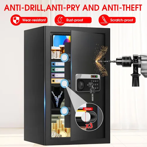 Vista 4 de 5.2 Cuft Large Fireproof Safe, Security Home Safes Water and Fireproof with Digital Keypad, Removable Shelves and Alarm System, Anti-theft Safes for