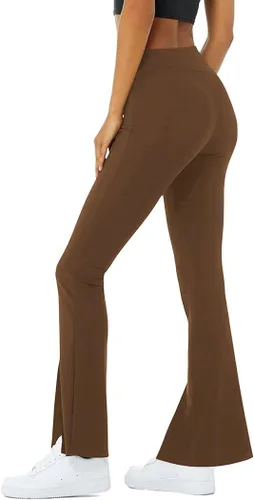 Vista 2 de Pantalones de yoga de cintura alta cruzada para mujer, pantalones de yoga, leggings con abertura frontal, pantalones de entrenamiento, pantalones