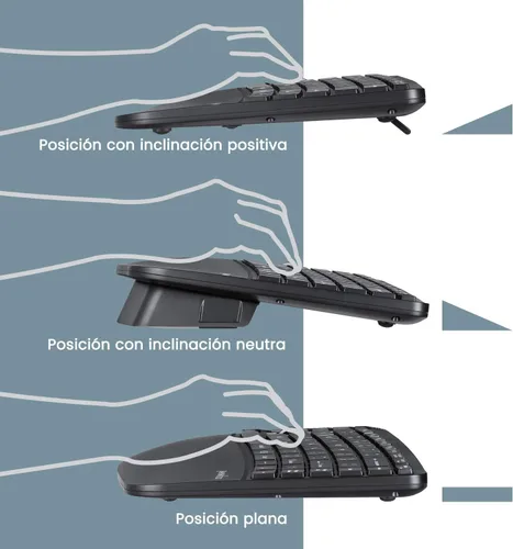 Vista 3 de Perixx PERIDUO-606 ES Conjunto de teclado Compacto Ergonómico inalámbrico y Ratón Vertical portátil - con reposa muñeca Ajustable y Teclas