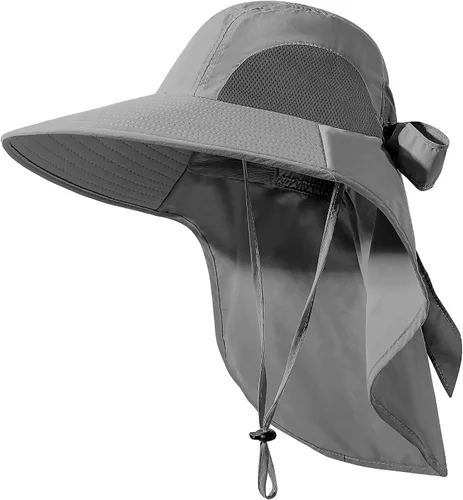 Vista 8 de Sombrero de mujer con protección UV, plegable, impermeable, de ala ancha, tipo cubo, con solapa para el cuello para verano, playa, pesca, senderismo
