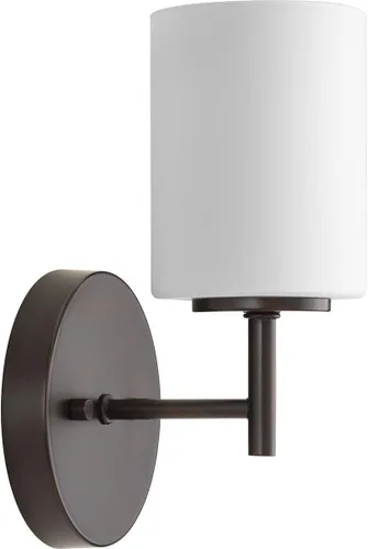 Vista 57 de Progress Lighting Lámpara moderna de tocador de baño de cristal blanco grabado con 4 luces, colección Replay, níquel cepillado (P2160-09)