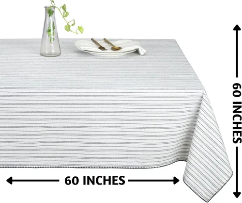 Vista 4 de Folkulture Mantel o manteles para mesas cuadradas de 60 x 60 pulgadas, mantel bohemio 100% algodón para mesa de granja, decoraciones de mesa azules