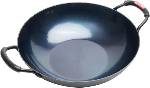 Vista 12 de ZhenSanHuan Wok de Hierro Martillado a Mano con Fondo Plano Apto para Inducción (32CM, Mango de Hierro)