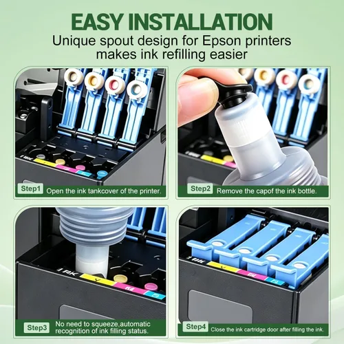 Vista 3 de LEDES Botellas de tinta de repuesto compatibles Epson 502, repuesto 502 EcoTank Ink Fit ET-2850 ET-3850 ET-4850 ET-15000 impresoras recargables