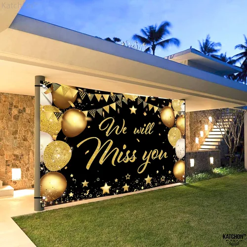 Vista 6 de KatchOn Banner con texto en inglés "We Will Miss You" en negro y dorado