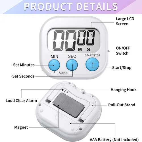 Vista 3 de Macarrie Temporizador digital de cocina de 72 piezas, temporizadores magnéticos a granel para aula, pantalla LCD, alarma fuerte, temporizador
