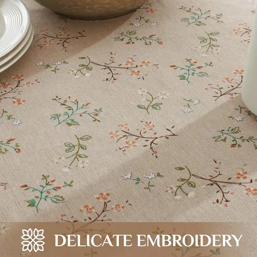 Vista 4 de Softalker Mantel rectangular bohemio de lino y algodón con borlas, mantel resistente con flores, mantel decorativo floral para cocina y comedor