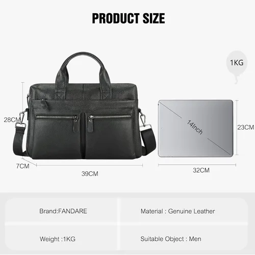 Vista 3 de FANDARE Maletín de cuero vintage para hombre, bolso de mano para portátil