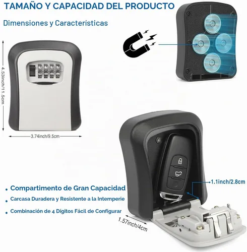 Vista 3 de Caja magnética para llaves debajo del automóvil, caja de bloqueo de combinación impermeable con imanes fuertes, soporte de código de 4 dígitos