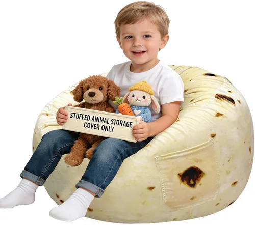 Vista 10 de Lukeight - Puf de almacenamiento de animales de peluche para niños, funda para puf de dinosaurio con cremallera para organizar la habitación