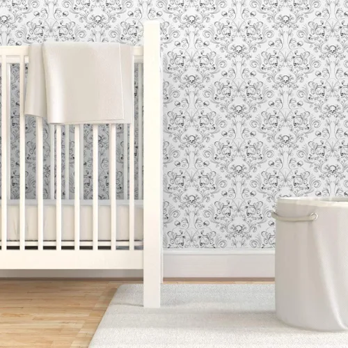 Vista 6 de Spoonflower Papel tapiz para despegar y pegar, diseño textil de damasco de calavera, tela artística de Halloween, papel tapiz extraíble personalizado