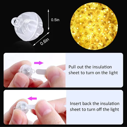 Vista 3 de ZGWJ 50 piezas de luces de globo mini, funciona con pilas, luz redonda impermeable LED de tiempo de espera prolongado para globo de cumpleaños