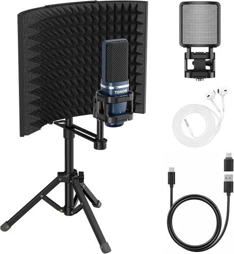 Vista 11 de TONOR TC-777 - Micrófono de podcast, micrófono de computadora USB, micrófono de condensador cardioide para PC con soporte de trípode y filtro pop