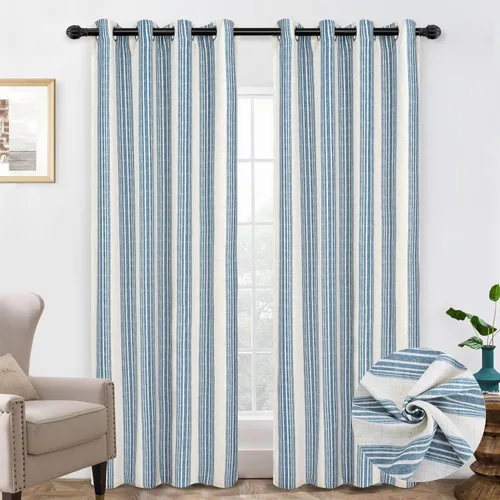 Vista 63 de DriftAway Chris Linen - Cortinas opacas con capa térmica y reductora de sonido, 63 pulgadas de largo para dormitorio, cortinas estampadas a rayas