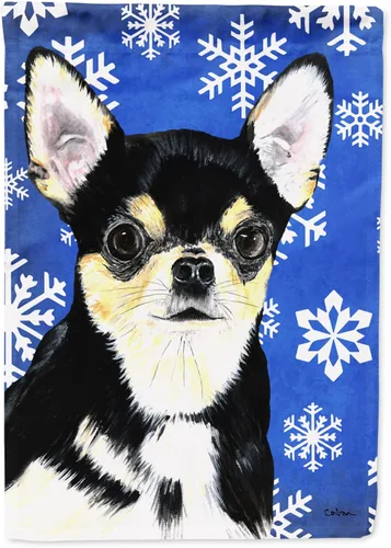 Vista 24 de Caroline's Treasures SC9374GF Bulldog English Snow flakes Holiday Garden Flag Buzón Bandera decorativa para patio exterior, patio, obras de arte