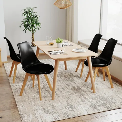 Vista 12 de NOBPEINT Juego de 2 sillas de comedor modernas de mediados de siglo, sillas tapizadas de piel sintética con respaldo curvo, silla de cocina de negro