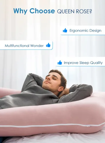Vista 7 de QUEEN ROSE Almohadas de embarazo extra largas, almohada corporal en forma de U de 60 pulgadas para dormir, almohada refrescante de maternidad