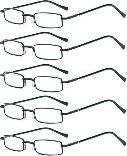 Vista 2 de REAVEE Paquete de 5 lentes de lectura portátiles delgados para hombres y mujeres, bloqueo de luz azul para computadora con bolsillo pequeño, estuche