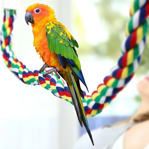 Vista 5 de Weewooday 2 perchas de cuerda para pájaros, cuerda de escalada, accesorios para loros, periquitos, cacatúas, conures (21.6 pulgadas)