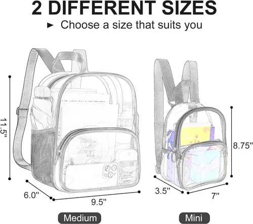Vista 2 de USPECLARE Minimochila Transparente Aprobada para Estadio para Niños Pequeños y Niñas, Concierto, Festival, Eventos Deportivos, Aguamarina, Mediana