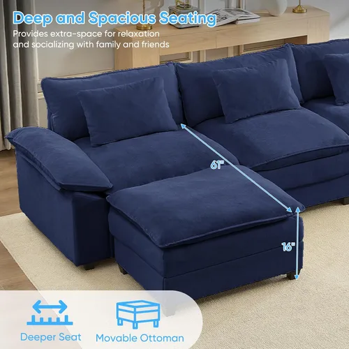 Vista 8 de Mjkone Sofá modular en forma de U de 118 pulgadas con otomana móvil, cómodo sofá modular de gran tamaño con cojín de doble capa, sofás de asiento