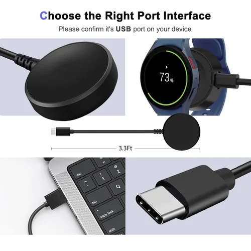 Vista 4 de Adaptador de cargador rápido de reloj USB C de 20 W compatible con Samsung Galaxy Watch 6/7/Ultra, 6 Classic, 5/5 Pro/4/4 Classic/3/Active 2/Active