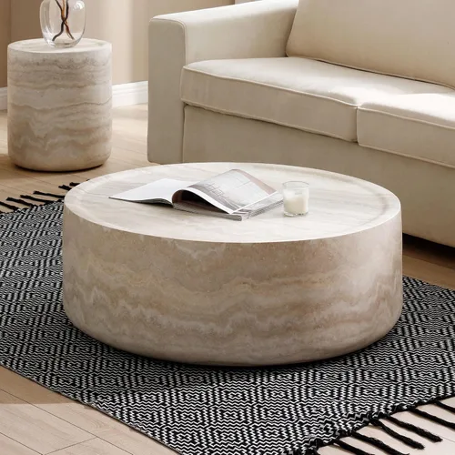 Vista 8 de Mesa de centro moderna, mesa de té central circular de 15.75 pulgadas, mesa de cóctel, mesas de centro redondas cilíndricas para sala de estar