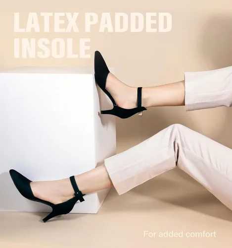 Vista 4 de Ankis Zapatos de tacón bajo para mujer, tacón de punta cerrada color negro y dorado para mujer, zapatos de vestir, tacón bajo para boda, novia