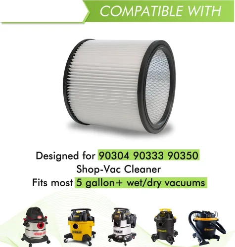 Vista 2 de Filtro 90304 para aspiradora en seco y húmedo Shop Vac con tapa, 3 piezas de filtro de manga de espuma 90585, 2 piezas de filtro 9010700 con banda