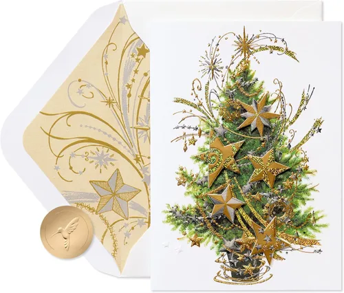Vista 8 de Papyrus - Tarjeta de árbol de Navidad con copos de nieve metálicos (Deseos alegres)