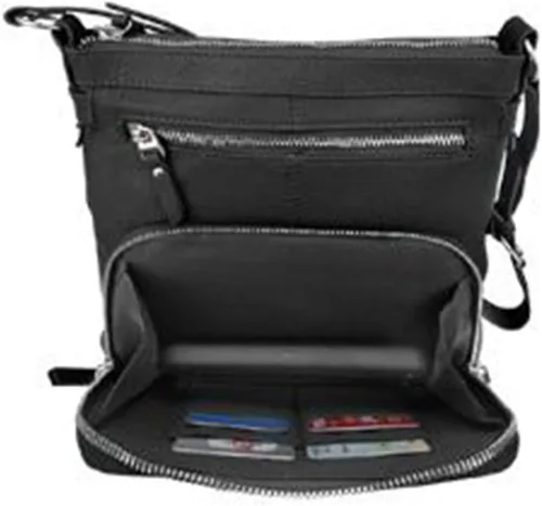 Vista 4 de SILVERFEVER Bolso cruzado grande de cuero para mujer, resistente al agua