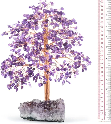 Vista 2 de MASGEMES Árbol de cristal grande de amatista natural con base de racimo de amatista árbol de Feng Shui curativo árbol de dinero bonsái para riqueza