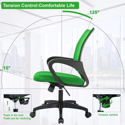 Vista 6 de Silla de oficina en casa, sillas de escritorio de malla para computadora con soporte lumbar, reposabrazos de altura ajustable, respaldo medio, silla