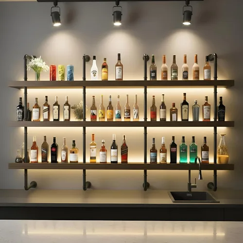 Vista 2 de Estantes flotantes para bar, 39.5" moderno estante de vino montado