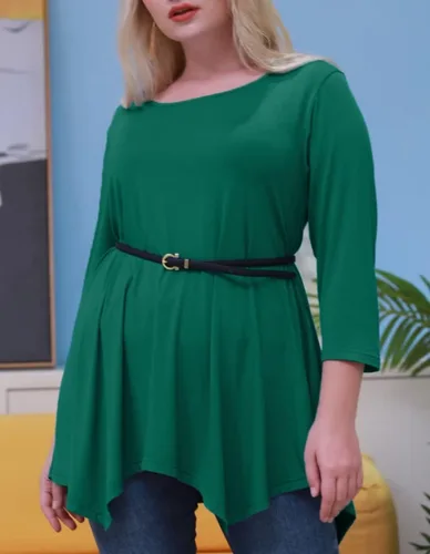 Vista 3 de LARACE - Camisa de talla extragrande para mujer, camisa tipo túnica con manga 34, ajuste holgado, ropa básica para mujer