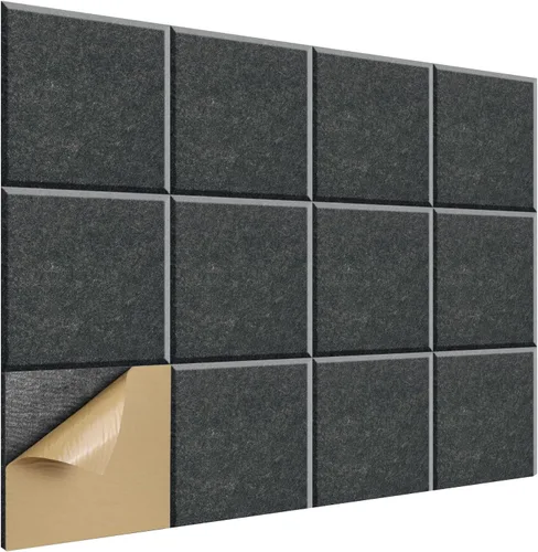 Vista 10 de SHJADE 12 piezas de paneles acústicos cuadrados autoadhesivos, panel acústico de alta densidad de 12 x 12 x 0.4 pulgadas, elegante acolchado Blanco