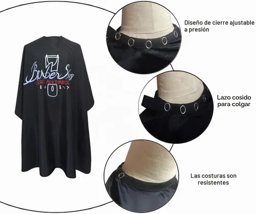 Vista 4 de Pelocapa Capa de Barbería para Hombres, Capa de Corte de Cabello con Broches, Capa de Corte Profesional de Salón, Delantal Bata Grande Impermeable