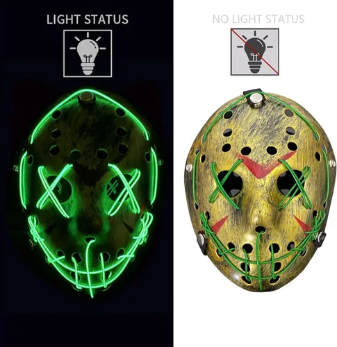 Vista 3 de Máscara de purga con luz de Halloween para Halloween máscara de jazón máscara de miedo máscara brillante para hombres mujeres niños fiesta