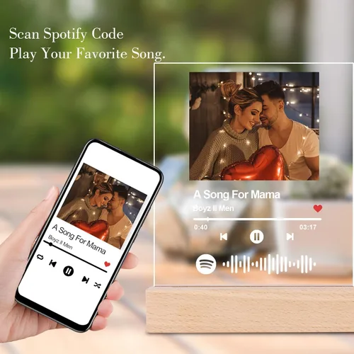 Vista 4 de OXYEFEI Canción acrílica personalizada con foto, luz nocturna de arte de Spotify personalizable, placa fotográfica escaneable con código de Spotify