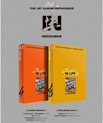 Vista 5 de Stray Kids 3 Gift IN LIFE Standard Ver.- B Type Folded Poster Random Extra Photocard+KPOP Premium Mask