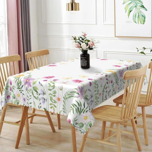 Vista 17 de Mantel rectangular floral de 52 x 70 pulgadas, color blanco y negro, estampado floral, a prueba de derrames y aceite, para cocina, comedor